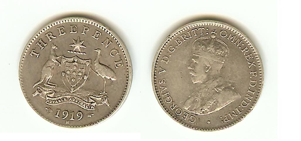 Australian 3 pence 1919 gVF/EF